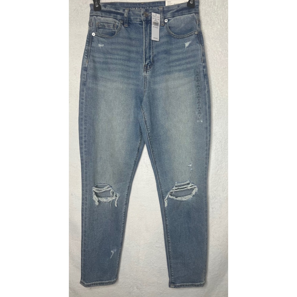 American Eagle Curvy Mom Jean High Rise Distressed Light Wash 2 Regular 26W